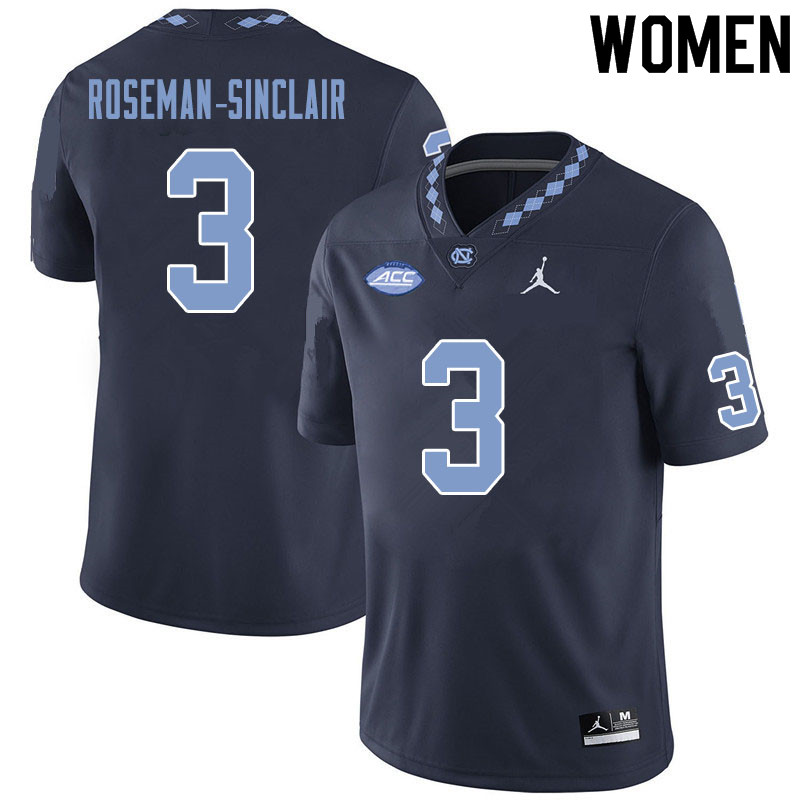Women #3 Cameron Roseman-Sinclair North Carolina Tar Heels College Football Jerseys Sale-Black